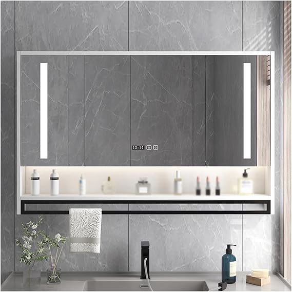 LED Bathroom Medicine Cabinet Mirror,Defogger,bathroom mirror cabinet，Dimmable,Easy to Install, Wall Mounted Mirror Cabinet，for Bathroom Storage and Mordern Decor(White,W60cm/24in)