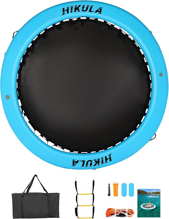 Inflatable Round Floating Ring - Water Hammock Dock, Sunmmer Mat Raft Platform, Sunchill Floating Ring Heavy Duty Floats for Lake and Beach with Water Ladder and Cup Holder,8FT/10FT