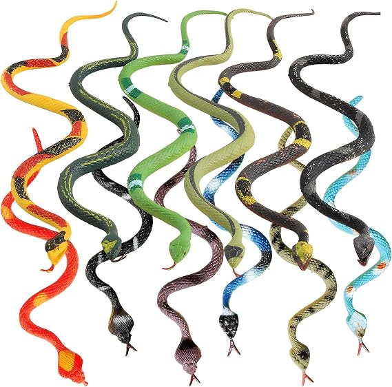 Snake Toy, 12 Pack Realistic Rubber Snakes, Fake Snake Toy for Pranks and Educational Play, Includes 6 x 25cm and 6 x 11cm Snakes (Random Color)
