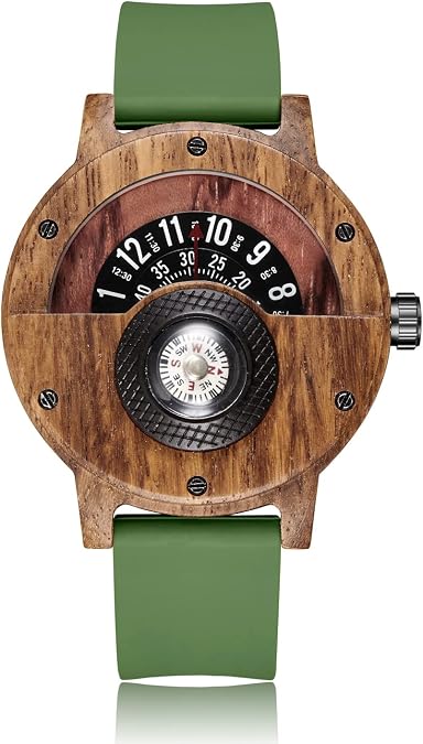 Men's Handmade Wooden Watches Mens Lightweight Analog Quartz Wood Mens Wrist Watch with Compass