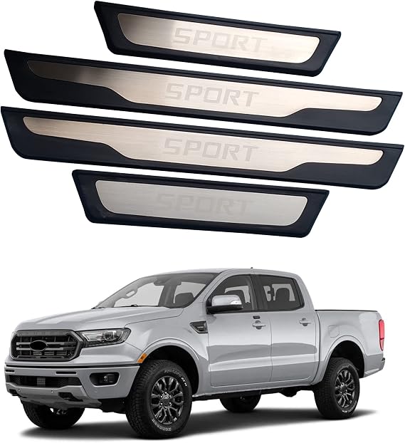 Car Door Sill Protector Cover, for Ford Ranger 2010-2022 Parts Guard Scuff Plate, Auto Door Entry Guard Kick Panels