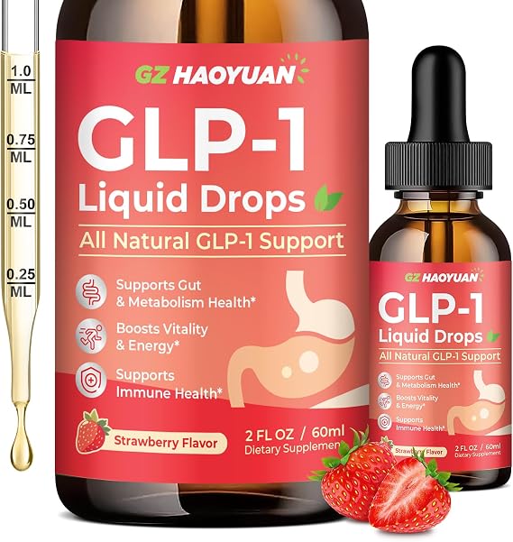 GLP-1 Supplement, 16-in-1 GLP-1 Liquid Drops with Berberine, Ceylon Cinnamon, Green Tea, Chromium & Resveratrol, Naturally GLP 1 Support for Metabolism, Gut Digestion, Vegan Stawberry Flavor, 2 Fl Oz