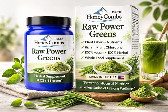 HoneyCombs Super Greens Powder, 8.5oz | Green Barley, Organic Plant Based Superfood Blend, Daily Nutrition, Non Liquid Chlorophyll Alternative