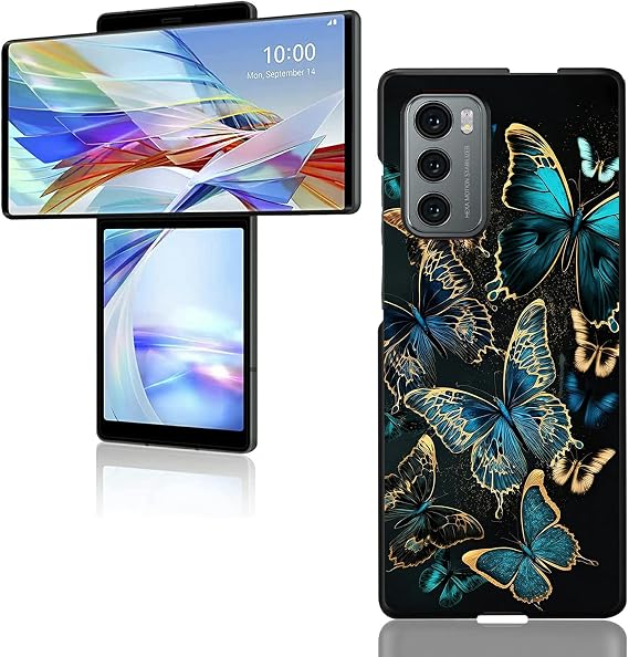 Case for LG Wing 5G 6.8 Inch, LG Wing 5G for Women Men, Minimalist Ultra Slim PC Black Shookproof Protection Case Cover for LG Wing 5G Phone, Butterfly