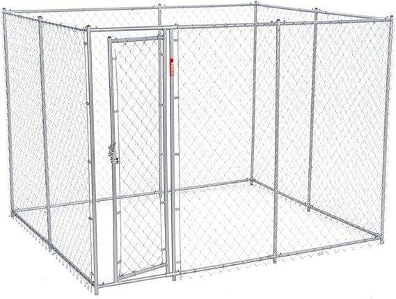 Lucky Dog 10' x 10' x 6' Heavy Duty Outdoor Welded Galvanized Steel Chain Link Dog Kennel Enclosure with 2 Configurations and Latching Door, Silver