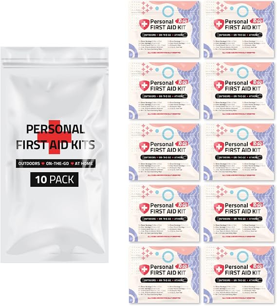First Aid Emergency Medical Kit Mini and Travel Size - 10 Pack | Great for Kids, Schools, Business, Hiking, Camping | Wound Care Products (Abstract)
