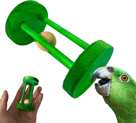 Bonka Bird Toys Rattle Cylinder Puzzle Foot Talon Parrot Cage Toy, African Grey, Amazon, Macaw, and Other Similar Breed Sizes. (2485 Green)