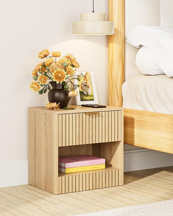 Small Bedside Table,41x28x39cm, Farmhouse Wooden Bedside Cabinet with Drawer,Kids Bedside Table Nightstand for Bedroom,Living Room,Office,Light Brown