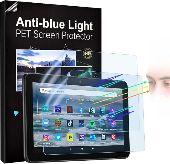 TiMOVO 2 Pack Screen Protector for 7" Fire 7/Kids Tablet (2022, 12th Gen) | Blue Light Filter, Anti-Glare, Eye Protection, PET Film, Light Blue