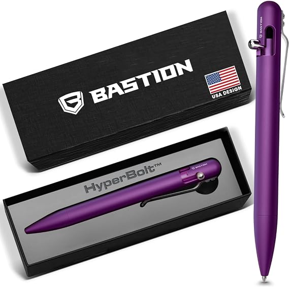 BASTION Bolt Action Pen, Aluminum Purple, HyperBolt EDC Pen, Refillable Metal Writing Pen, Premium Graduation Gift, Executive Pocket Pen