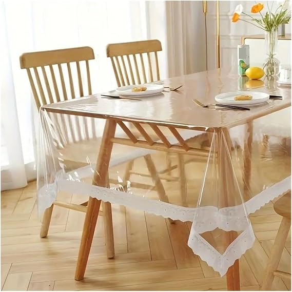 PVC Table Cloth Tablecloth, Thin Transparent Plastic, Wiping for Dining Tables, Parties, Camping(Odorless)(140X220cm)
