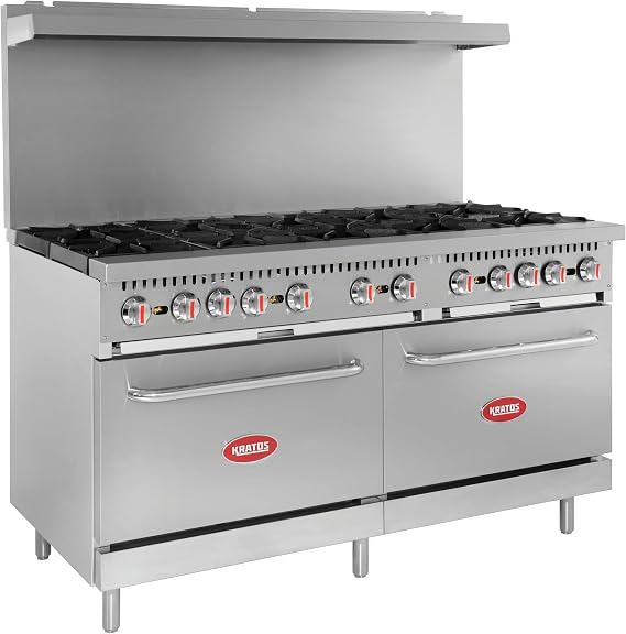 Kratos Commercial Gas Range and Oven - 10 Burners and 2 Full Sized Ovens