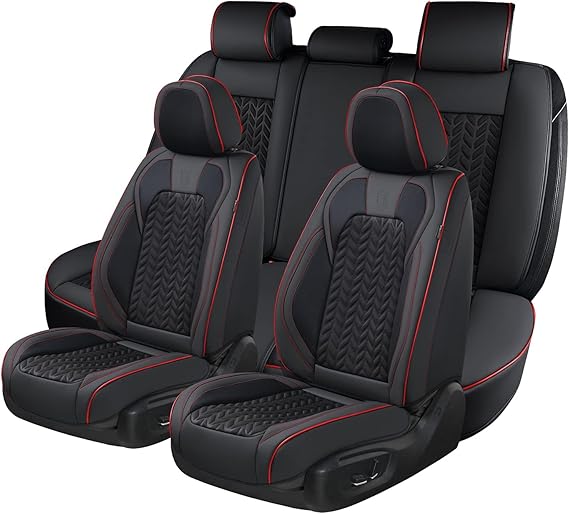 Coverado Seat Covers Full Set, Seat Covers for Cars, Car Seat Covers Winter, Breathable Faux Leather Car Seat Protector Car Seat Cushion, Black Car Seat Covers Universal Fit for Most Cars SUVs Trucks