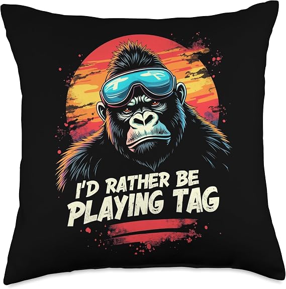 I'd Rather BE Playing TAG Gorilla Throw Pillow