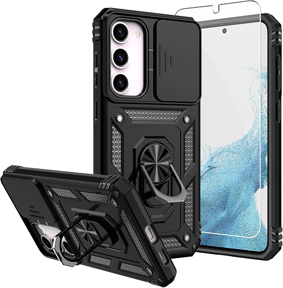 for Galaxy S23 Plus Case,with HD Screen Protectors and Camera Cover,[Military Grade] 16ft.Drop Tested Cover with Magnetic Kickstand Protective Case for S23 Plus, Black