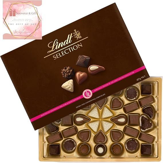 Ambience Products Lindt Lindor Gifts Selection fine continental chocolate box, extra large, 40 assorted milk, dark and white chocolates, 427 g, sharing box, for him or her for Valentine's Day, Christmas