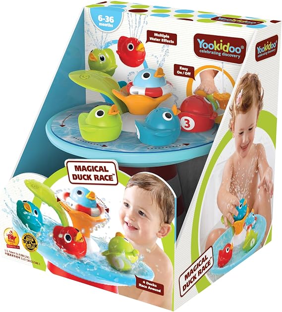 Yookidoo Bath Toy - Magical Duck Race with Auto Fountain, Water Pump, and 4 Racing Ducks. Kids and Toddlers Tub Game.