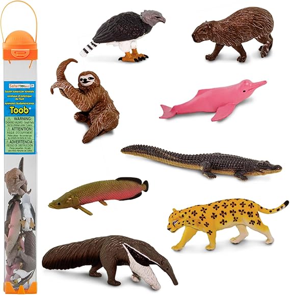 Safari Ltd. South American Animals TOOB - Toy Figurines of Jaguar, Sloth, Harpy Eagle, Giant Anteater, Capybara, Arapaima, Boto (Pink River Dolphin), Caiman - Boys, Girls & Kids Toys Ages 3+