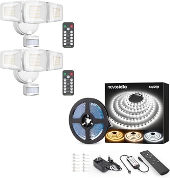 NOVOSTELLA D2D Security Lights Motion Sensor Outdoor with Remote & 20ft Tunable White LED Strip Light