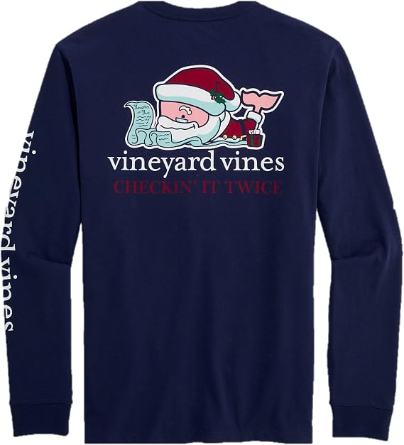 vineyard vines Santa Whale List Long Sleeve Pocket Tee