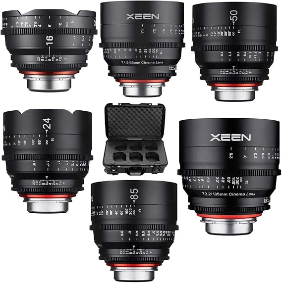 Rokinon Xeen Professional Cine 6-Lens Bundle for Sony E Mount - Includes 16mm T2.6, 24mm T1.5, 35mm T1.5, 50mm T1.5, 85mm T1.5, 135mm T2.2, Bundle with Free Xeen 6-Lens Carry-on Case