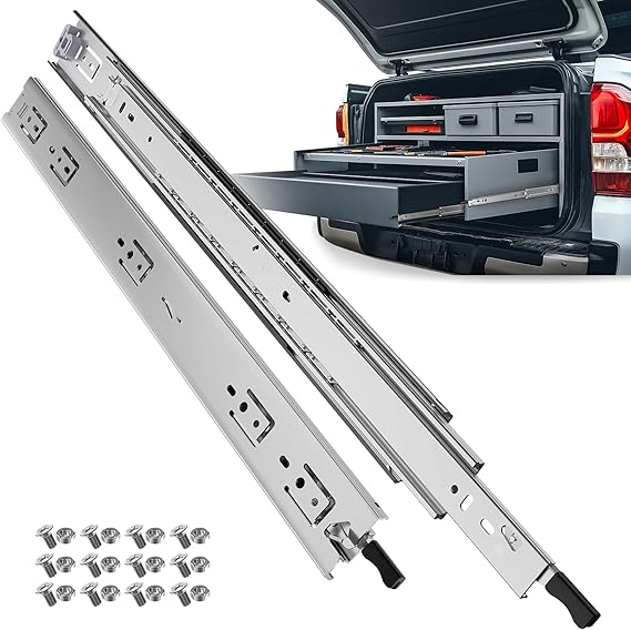 ToBeGreat Schwerlastauszug mit Verriegelung 1000mm Schubladenschienen 51mm Breite mit Vollauszug 50 kg Tragkraft Heavy Duty Auszugsschienen für Werkzeugschrank Werkbank & Industrie