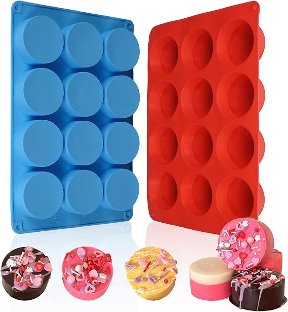 2 PCS Round Chocolate Cookie Molds, New Size 12-Cavity Cylinder Chocolate Cover Cookie Silicone Molds for Cake, Candy, Pudding, Mini Soap