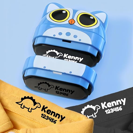 Name Stamp for Clothes Kids – Custom Washable Clothing Stamp, Personalized Name Labels for School, Washable Fabric Stamps,Double Ink (Black & White)