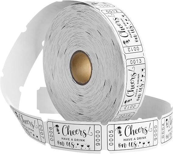 TaoBary 1000 Pcs Drink Raffle Tickets White 2"x1" Single Roll,1 Roll