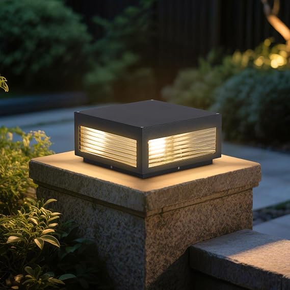 Glass Post Lights Hard Wired, IP54 Waterproof Pillar Lights | 11.81" Outdoor Post Light, 3000K Warm LED Lighting Modern Column Lights with E26 Bulb for Patio Driveway Garden Decoration