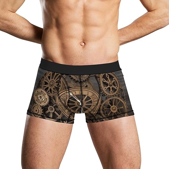 Steampunk Gears Clock Men's Boxer Briefs with Fly Moisture-Wicking Underwear Comfort Mens Briefs-