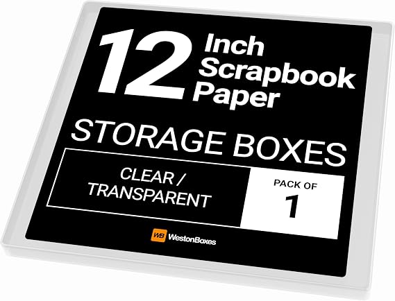 WestonBoxes 12x12 (12.5 x 13.5 Inch / 31 x 33.5cm) Plastic Storage Box for Scrapbooking and Paper Crafts - 2.6 Litre Volume (Pack of 1) | Fits 12x12 inch scrapbook paper and card | 310x335x25mm internal | Shallow tray | Acid-free archival safe | Made in Britain