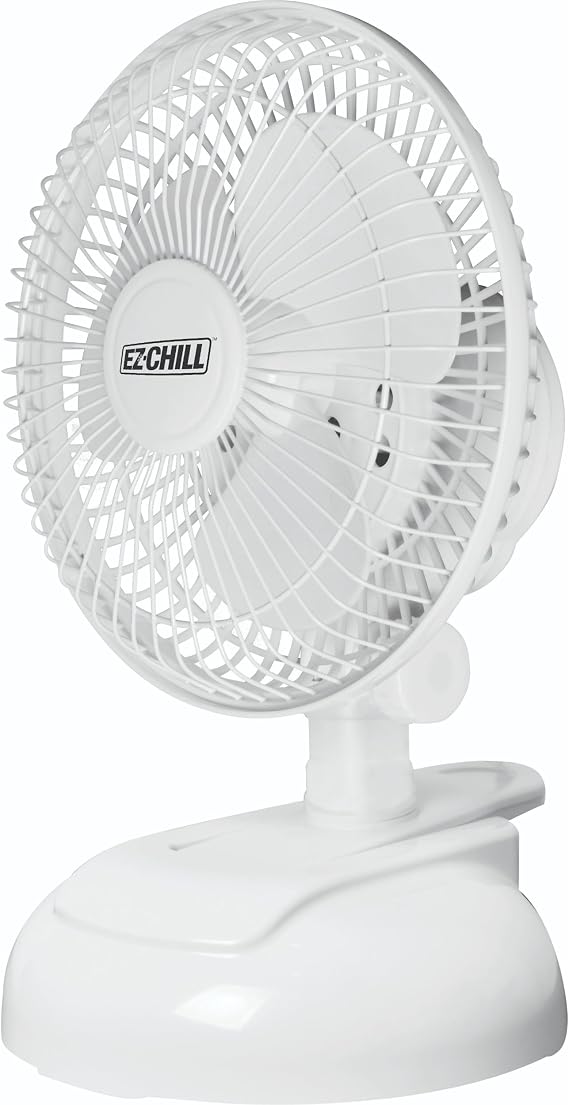 EZ-CHILL Personal Clip or Desk Fan with Removable Base, Portable Mini Bedroom Fan, 6 inch, 2 Speed, Strong Clamp, Firm Grip, Airflow 6.53 ft/sec, Ideal for Home, Bedroom, Dorm & Office