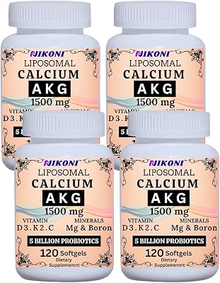 Liposomal Calcium AKG 1500mg, Vitamin C, D3, K2, Mg& Probiotics Supplement-480 Softgels