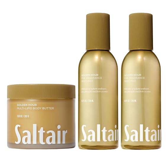Saltair Golden Hour Body Care Bundle | Butter & Mist 2-Pack | 3 Piece | Light scent layering and daily hydration for a soft finish and an easy coordinated regimen