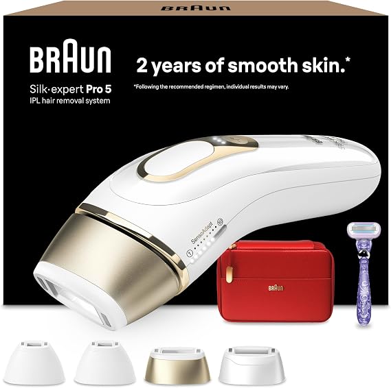 Braun IPL Silk Expert Pro 5 At Home Hair Removal, White/Gold