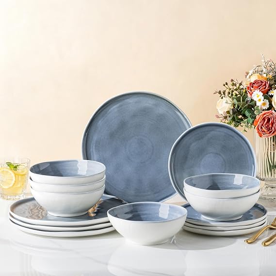 LERATIO Ceramic Dinnerware Sets for 6,18-Piece Plates and Bowls Set