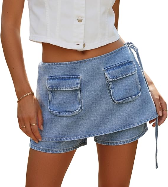 Denim Skorts for Women Cargo Jean Skort Low Rise Shorts Mini Skirt Country Concert Wear
