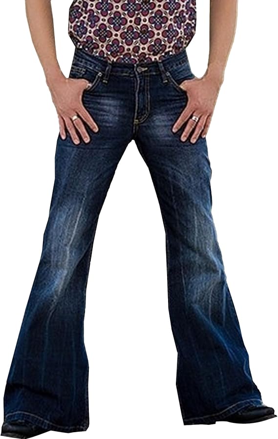 Men's Patched Flared Leg Hip Hop Jeans Loose Fit Vintage Casual Denim Pants Patchwork Bell Bottom Classic Jeans