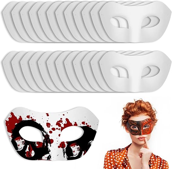 24 Pcs DIY Blank Masks - Pure White Paper for Handmade Graffiti, Hand Painted Art - Masquerade Halloween Cosplay Party