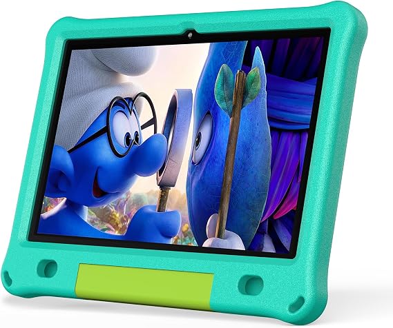 PRITOM All-New Android 15 Kids Tablet, 10-Inch Tablet for Children, 64GB + 1TB Expandable Storage, WiFi 6, Parental Control, Educational Software Games Pre-Installed, with EVA Case, Green