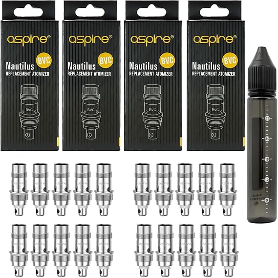 Set of 4 Nautilus Coils Aspire Nautilus Replacement Coils 4 Boxes 20 Total + 1 Empty Bottle for Nautilus Nano Tank, Nautilus 3 Tank, Nautilus 3²², Nautilus 3S Tank 5, Zelos Nano, Zelos 3, Zelos X,