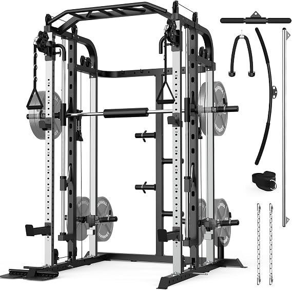 JX FITNESS Smith Machine Home Gym, Power Cage with Lat Pull Down System