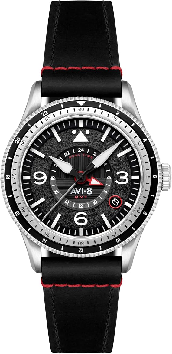 AVI-8 Men's 40mm Flyboy Airmaster GMT Automatic Watch with Leather Strap AV-4128