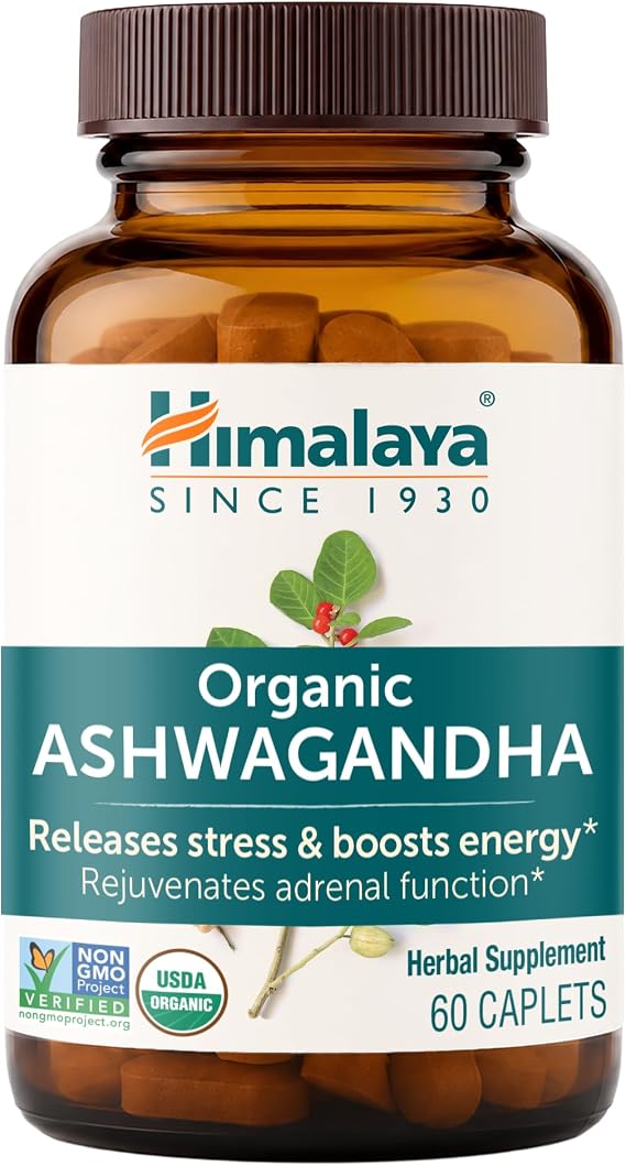 Himalaya USDA Organic Ashwagandha Root, 670 mg, 60 Day Supply, 60 Caplets