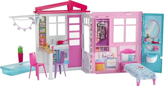 Brand Barbie Doll House Portable 1 Story Playset Pool with Accessories Ages 3-7