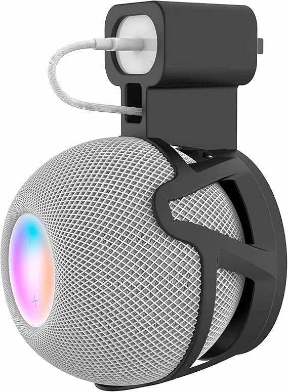 CUHIOY Outlet Wall Mount Holder for Homepod Mini, Plug Mount Stand with Cord Management for Space-Saving, No Messy Cords or Screws, Perfect Accessories for Homepod Mini Speaker Black, 1 Pack