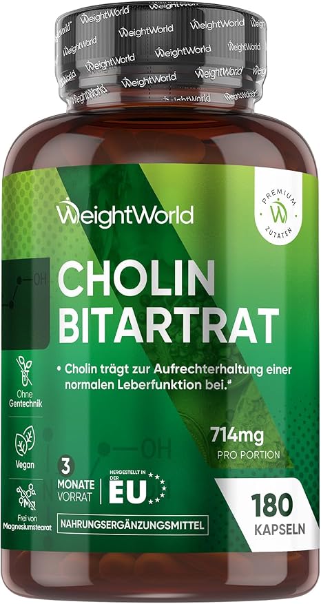 WeightWorld Cholin Bitartrat Kapseln - 714 mg pro Portion - 180 Kapseln