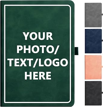 Personalized Notebook Custom Journal Notebook PU Leather A5 Can Customized with Logo/Text/Image- 192 Lined Pages 8.3 x 5.9 Inch, Pen Loop, Elastic Band, Green Hardcover
