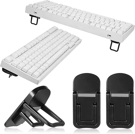 2PCS Plastic Portable Keyboard Riser, Mini Foldable Laptop Keyboard Stand with 2 Angle Settings and Self-Adhesive Foldable Feet, Adjustable Notebook Holder for Most Keyboards (Black)